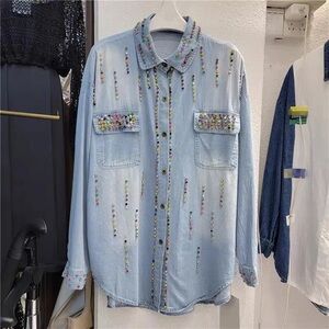 Embellished Light Blue Denim Shirt